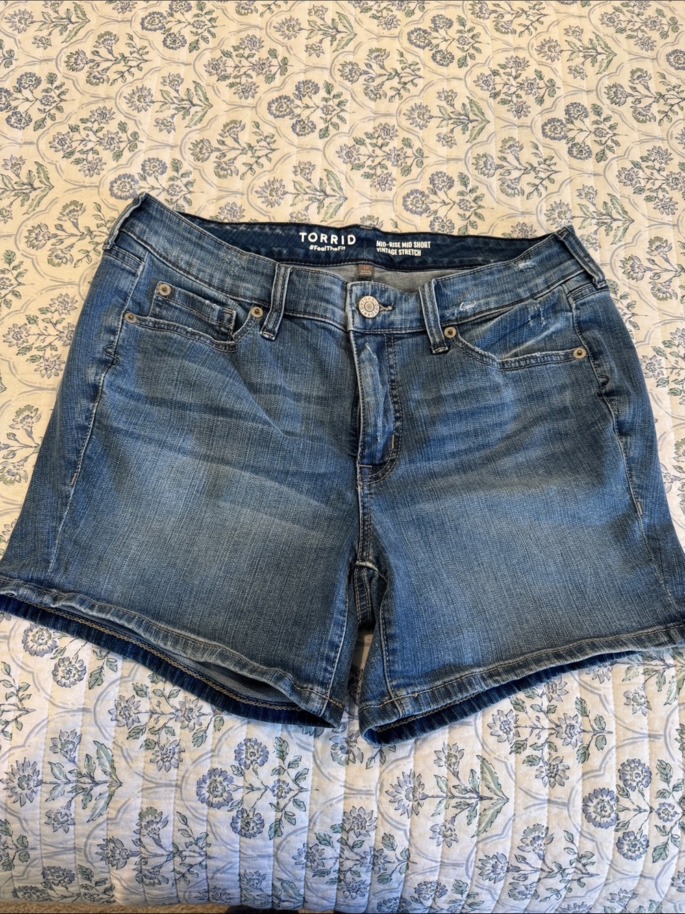 torrid Washed Blue Denim Mid-Rise Jean Shorts